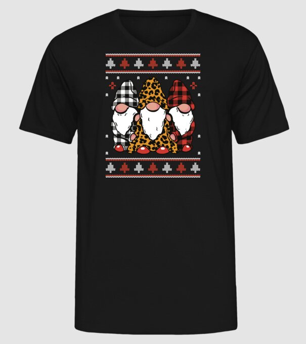 Ugly sweater gnomes model negru pe tricou