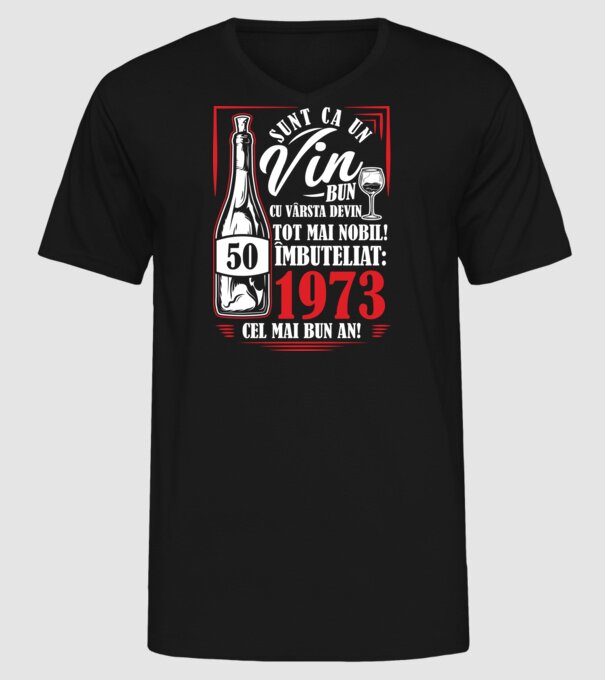 Un Vin Bun 1975 - Negru model negru pe tricou