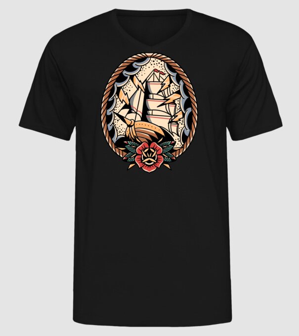 Vapoare model negru pe tricou