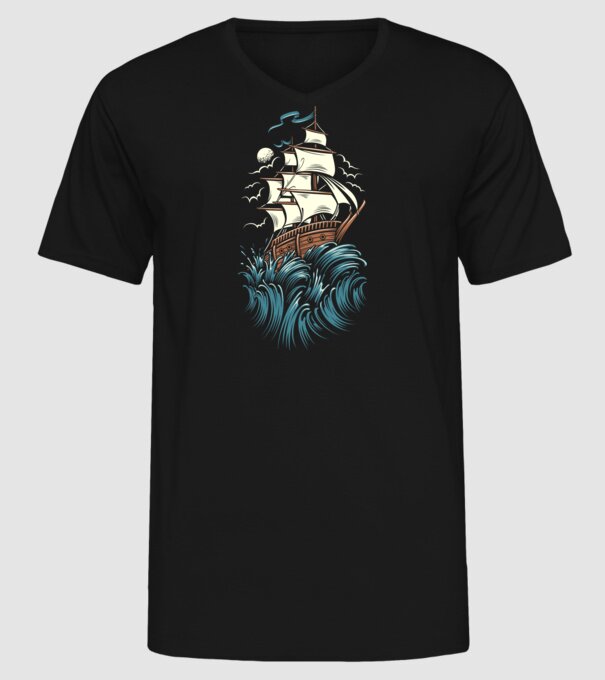 Vapoare model negru pe tricou