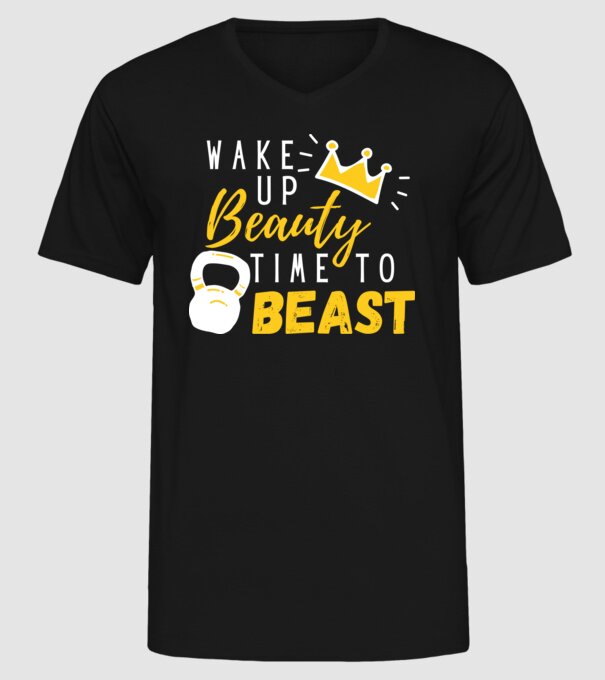 Wake Up Beauty Time To Beast model negru pe tricou
