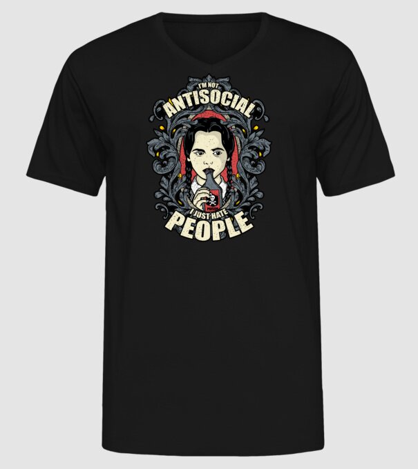Wednesday - Im not antisocial model negru pe tricou