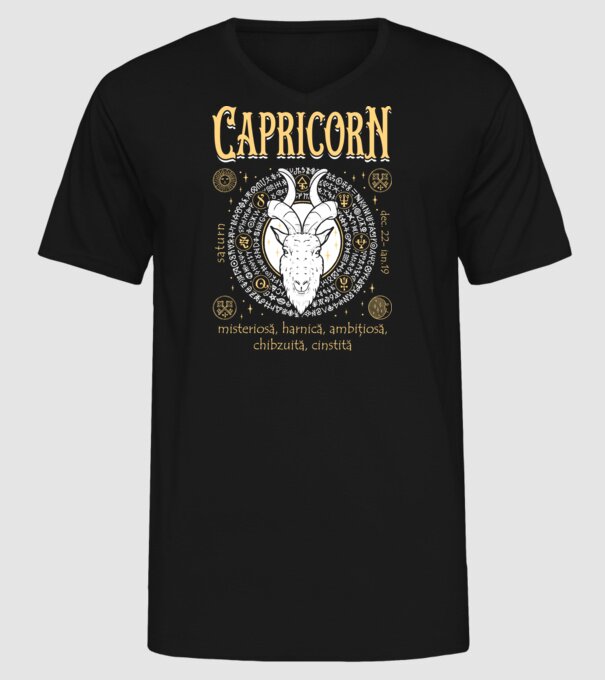 Zodiac femeie CAPRICORN golden model negru pe tricou