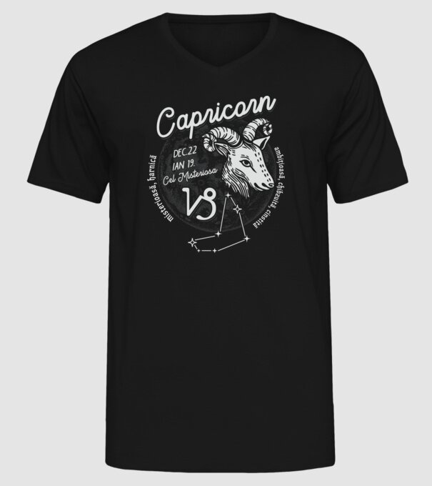 Zodiac femeie CAPRICORN retro model negru pe tricou