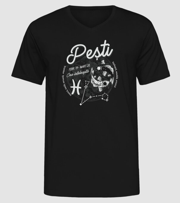 Zodiac femeie PEȘTI retro model negru pe tricou