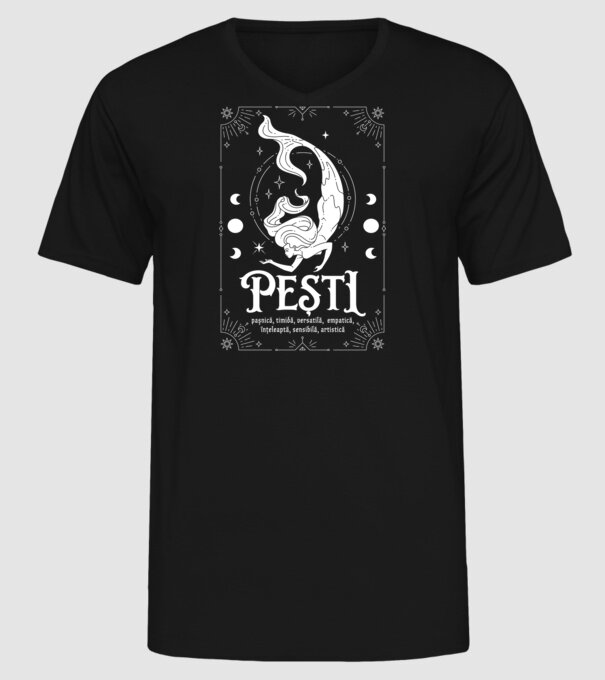 Zodiac femeie PEȘTI white model negru pe tricou