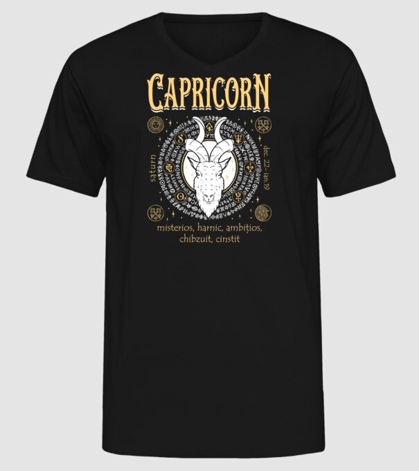 Zodiac bărbat CAPRICORN golden model negru pe tricou