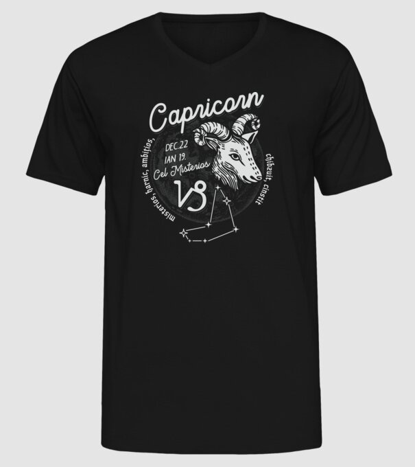 Zodiac bărbat CAPRICORN retro model negru pe tricou