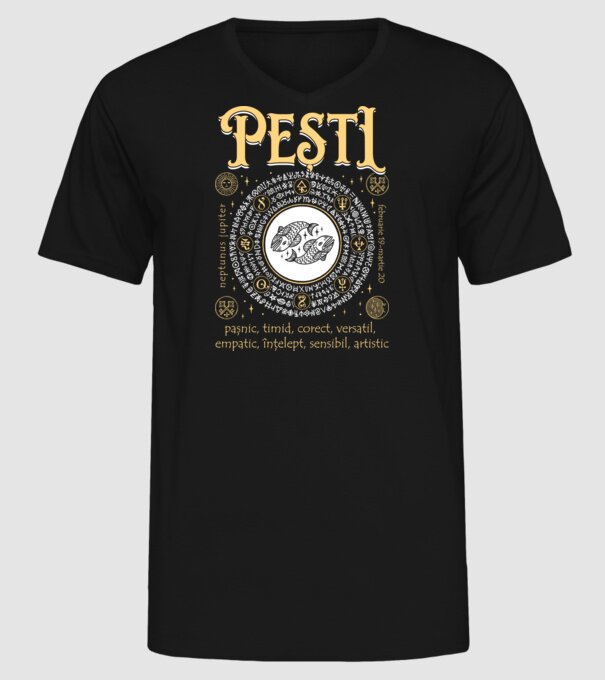 Zodiac bărbat PEȘTI golden model negru pe tricou