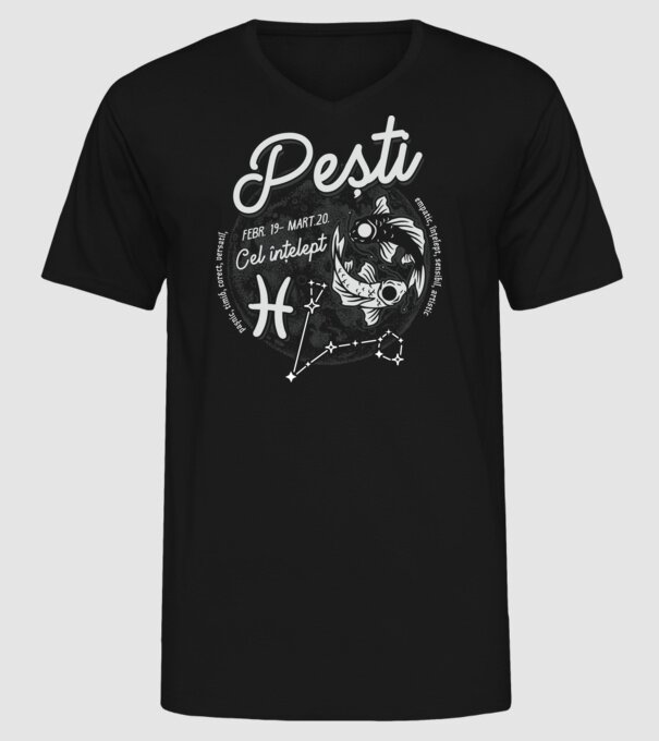 Zodiac bărbat PEȘTI retro model negru pe tricou