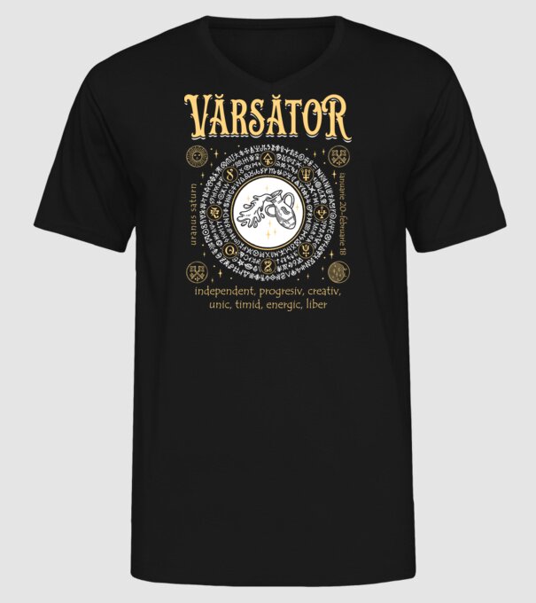Zodiac bărbat VĂRSĂTOR golden model negru pe tricou