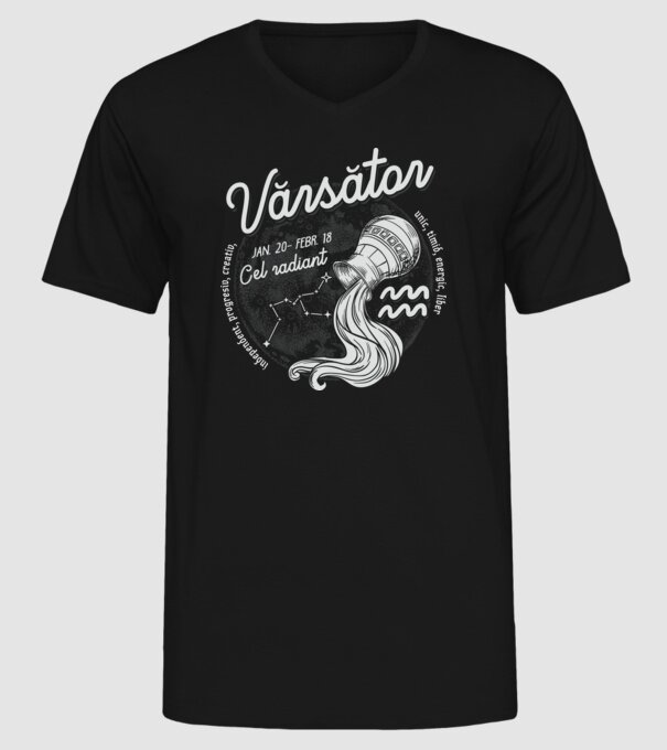 Zodiac bărbat VĂRSĂTOR retro model negru pe tricou