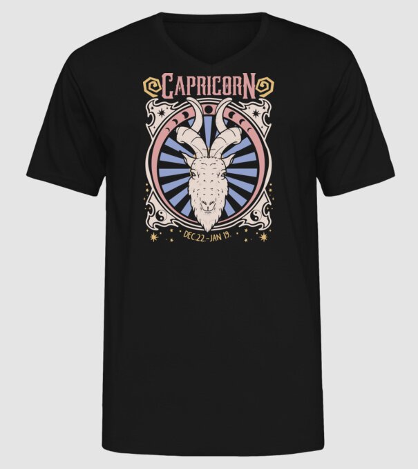 Zodiac Vintage CAPRICORN model negru pe tricou