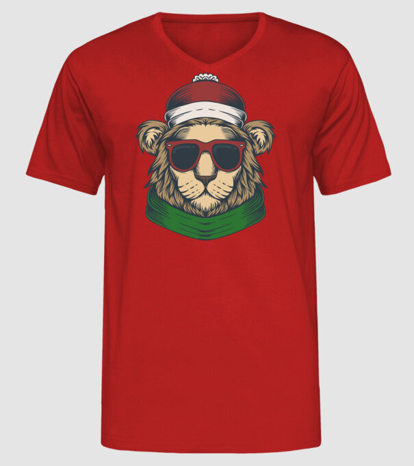 Leu Moș Crăciun model roșu pe tricou