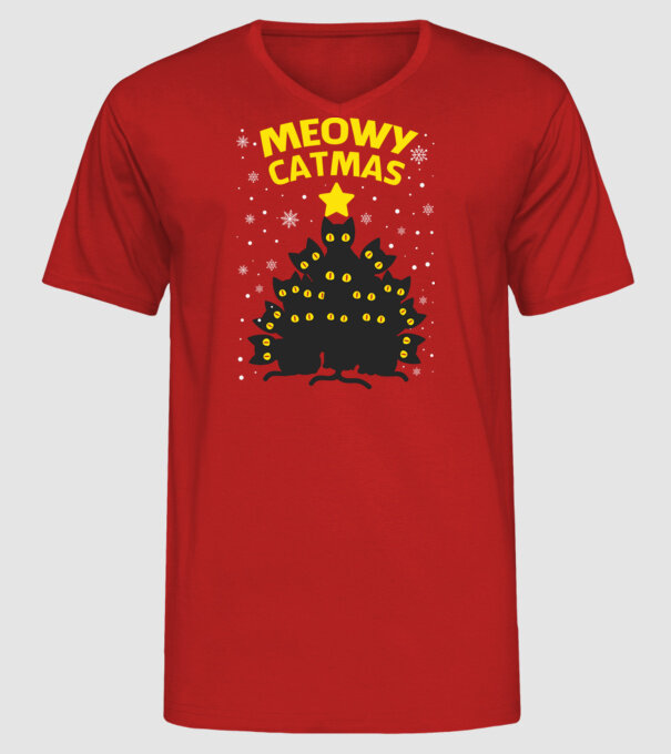 Meowy catmas black model roșu pe tricou
