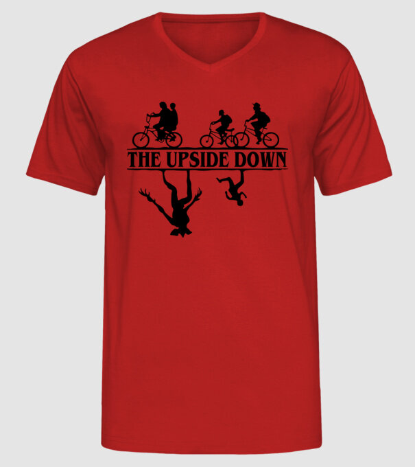 upside down model roșu pe tricou