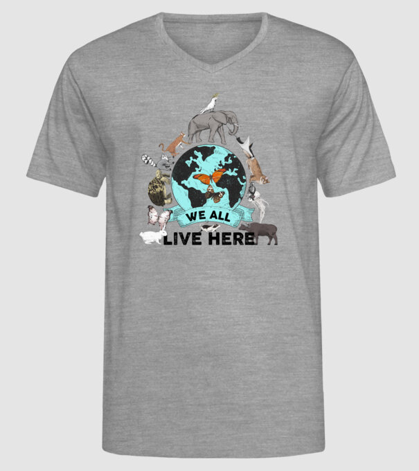 We all live here model gri pe tricou