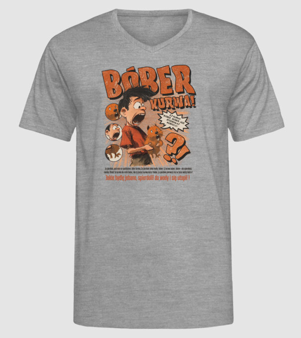 Bobr Kurwa comic model gri pe tricou