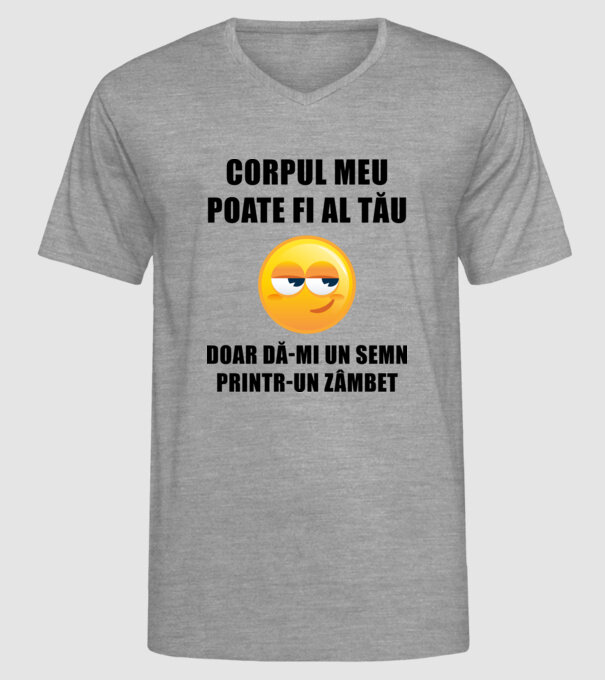 corpul meu poate fi al tău, doar dă-mi un semn printr-un zâmbet model gri pe tricou