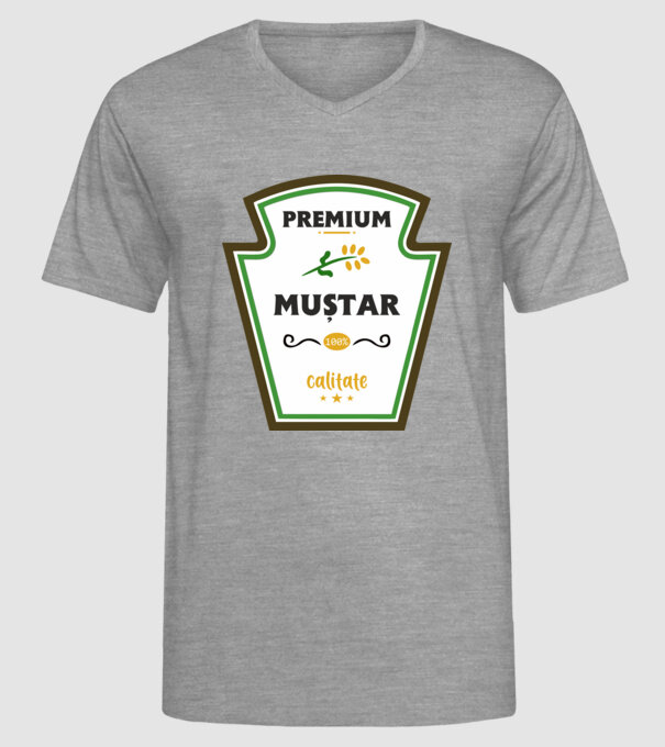 muștar premium - calitate model gri pe tricou
