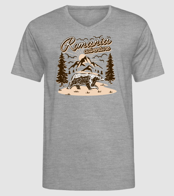 Romania bear adventure model gri pe tricou
