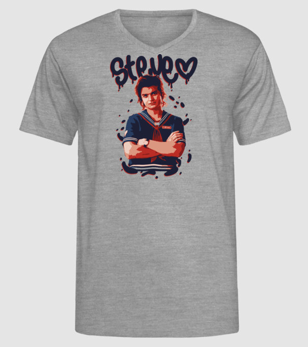 steve stranger things model gri pe tricou