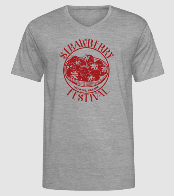 strawberry festival stranger things model gri pe tricou