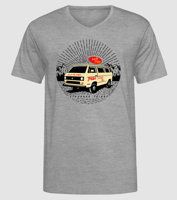 surfer boy pizza bus stranger things model gri pe tricou