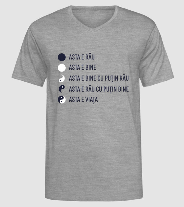 asta e rău, asta e bine, asta e bine cu puțin rău, asta e rău cu puțin bine, asta e viața model gri pe tricou