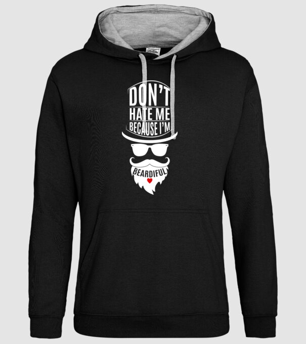 'Don''t hate me because I''m beardiful' model negru pe tricou