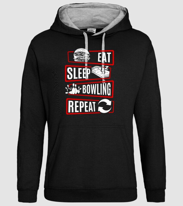 Eat sleep bowling repeat model negru pe tricou