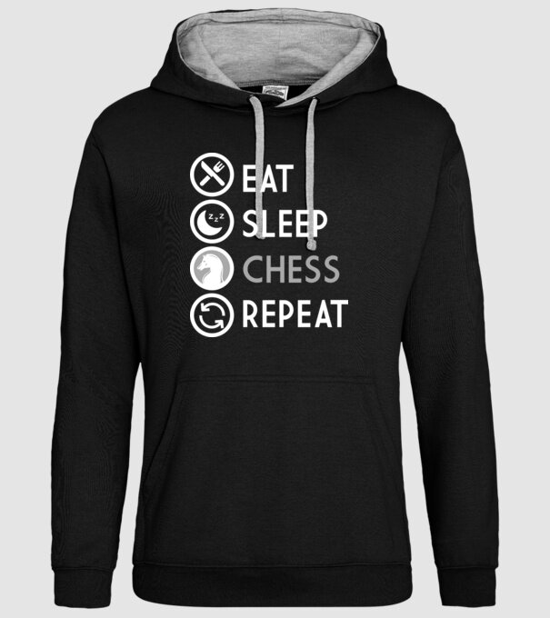 eat sleep chess model negru pe tricou