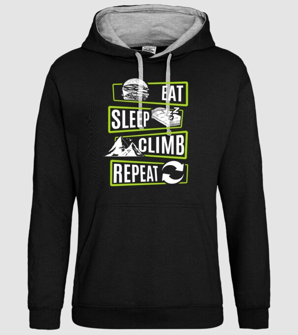 Eat sleep climb repeat model negru pe tricou