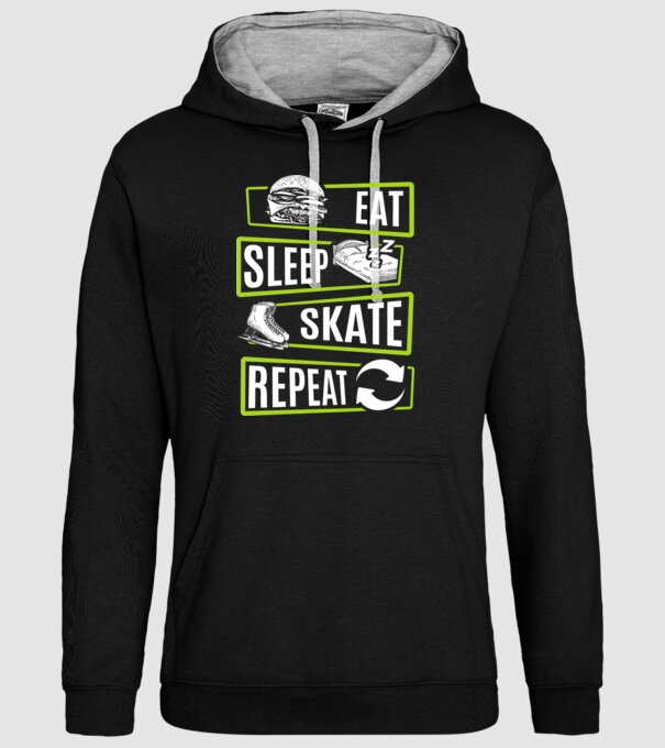 Eat sleep repeat patinaj V2 model negru pe tricou