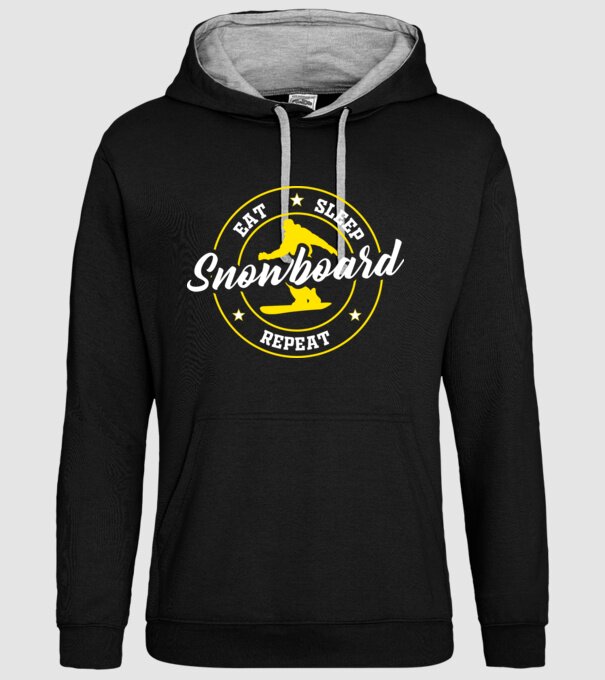 eat sleep snowboard model negru pe tricou