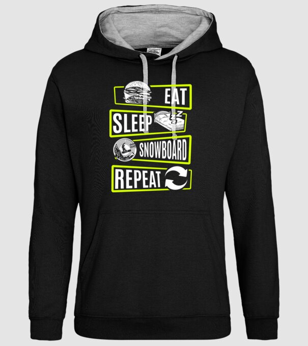 Eat sleep SNOWBOARD repeat V2 model negru pe tricou