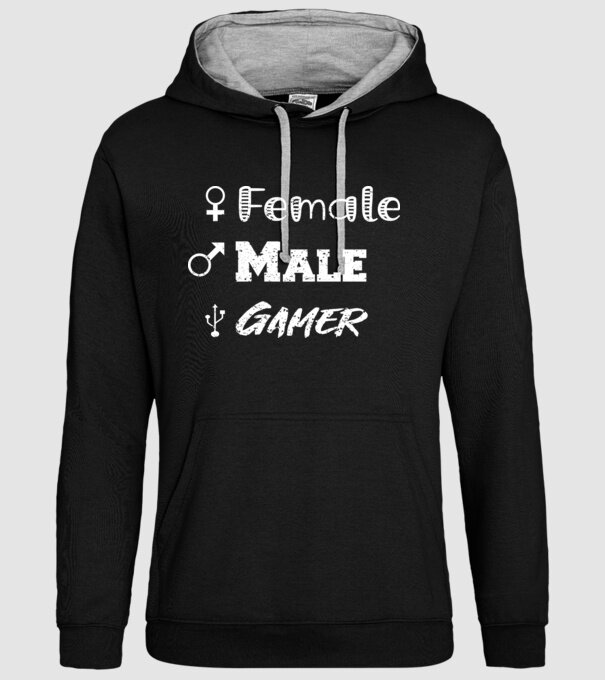 Female Male Gamer model negru pe tricou