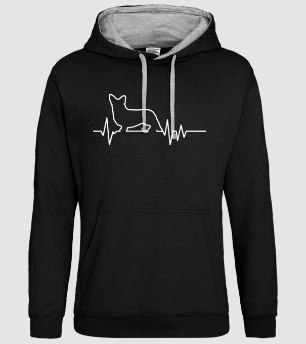 Heartbeat line Corgie model negru pe tricou