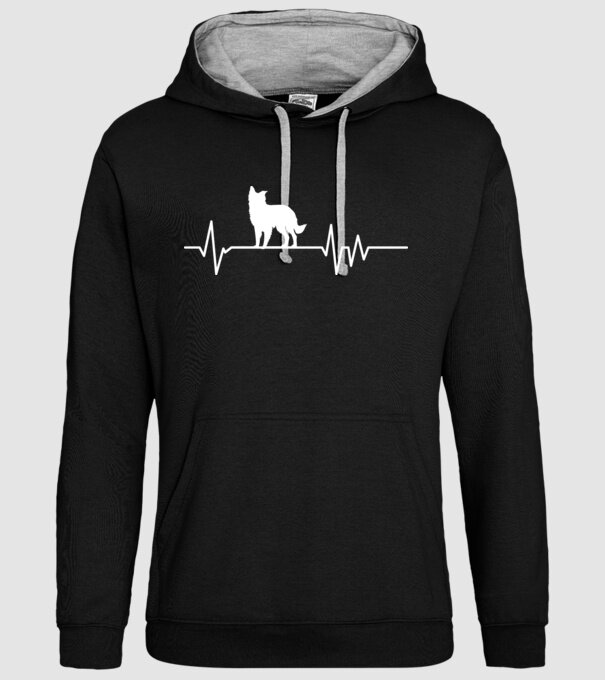 Heartbeat silueta Border collie model negru pe tricou