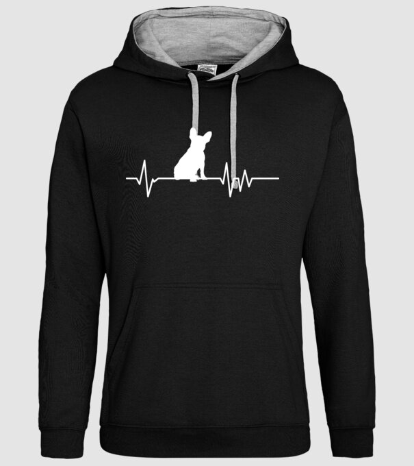 Heartbeat siluetă Bulldog francez model negru pe tricou