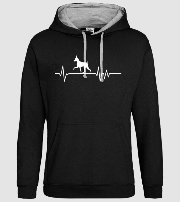 Heartbeat silueta Pinscher model negru pe tricou