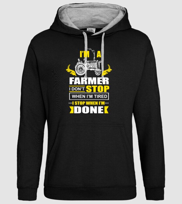 'I''m a farmer, i don''t stop when i''m tired' model negru pe tricou