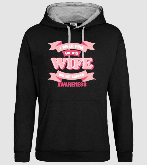 I wear pink for my wife model negru pe tricou