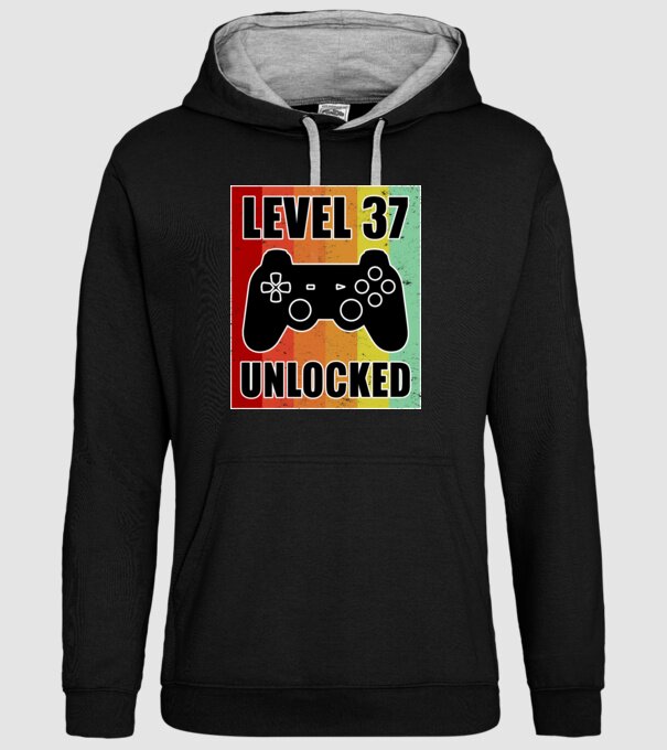 level 37 unlocked retro gamer model negru pe tricou