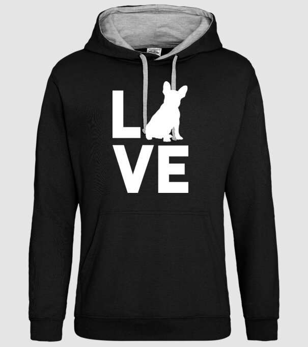 LOVE Bulldog francez model negru pe tricou