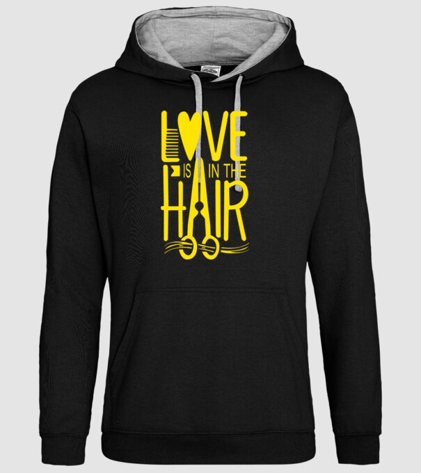 Love is in the hair model negru pe tricou