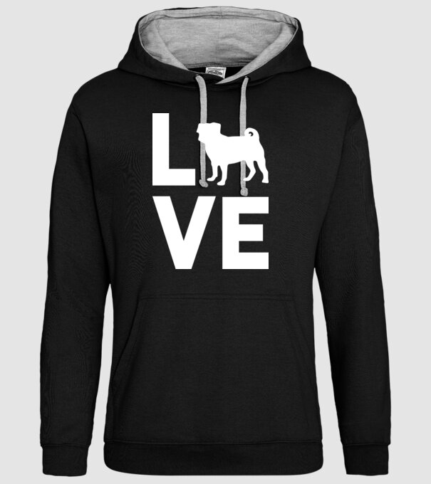LOVE Mops model negru pe tricou