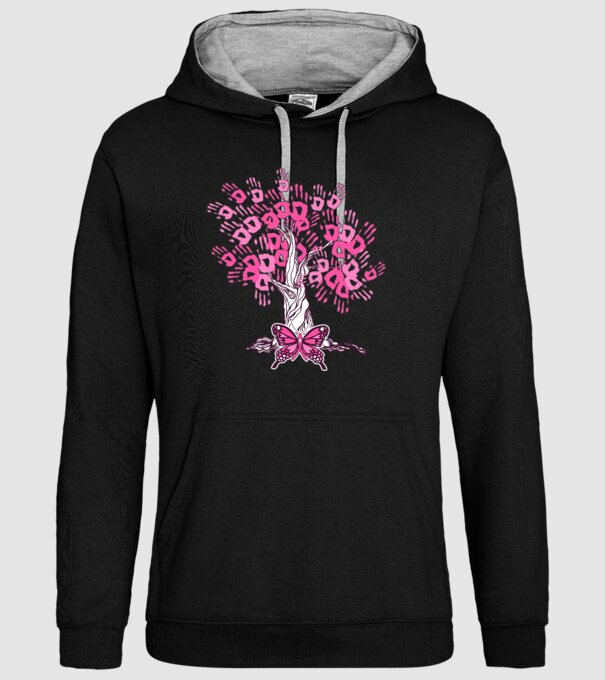 Copac cu fluture lupta împotriva cancerului de sân model negru pe tricou