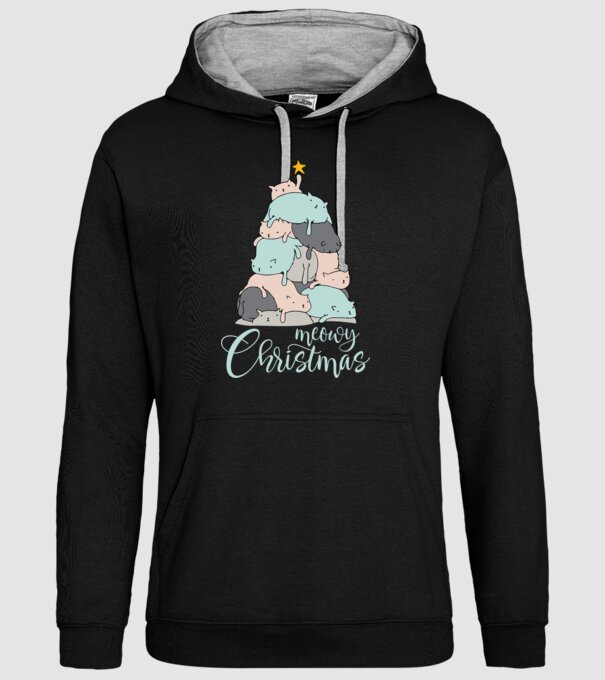 Meowy Christmas model negru pe tricou