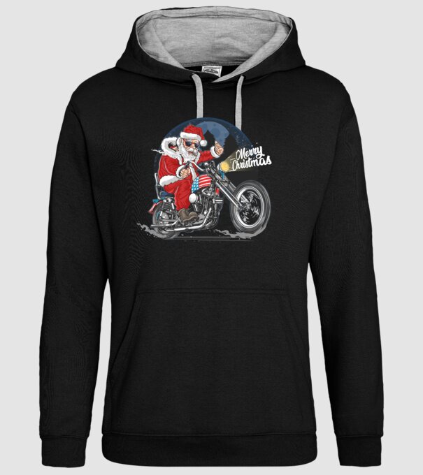 Santa Motocicletă Merry Christmas model negru pe tricou
